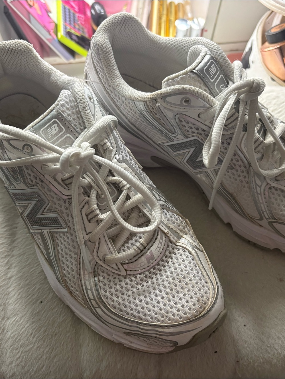 New Balance Women’s White and Gray Mesh Sneakers